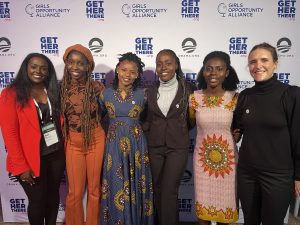 Tubi Retta from Obama Foundation with CAMFED Association members Chelsea, Getruda, Dorcas, Barbara and Brooke Hutchinson at Get Here There launch event